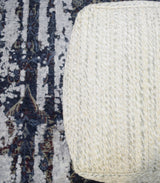 Ivory, Beige and Gray Modern Chevron Handwoven Beige Pouf Ottoman Made with Viscose, Contemporary Chevron Design, Footstool, Couch, Side table | TRD110-Pouf-Parc Decor