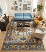 Ivory, Beige, Blue and Charcoal Traditional Heriz Hand Knotted Multi Size wool Area Rug
