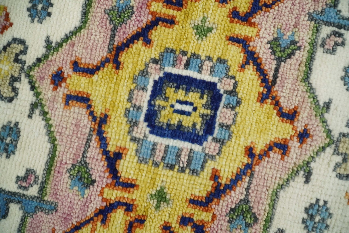 Ivory, Beige, Blue and Charcoal Traditional Heriz Hand Knotted Multi Size Wool Area Rug-Parc Decor