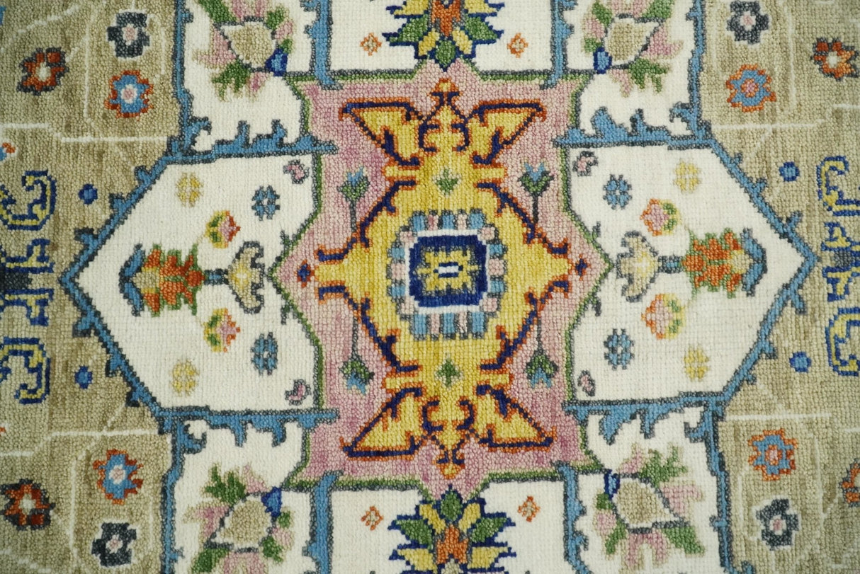 Ivory, Beige, Blue and Charcoal Traditional Heriz Hand Knotted Multi Size Wool Area Rug-Parc Decor