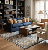 Ivory, Blue, Rust and Beige Hand knotted Traditional Heriz wool Area Rug