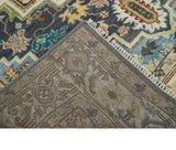 Ivory, Blue, Rust and Beige Hand knotted Traditional Heriz wool Area Rug