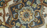 Ivory, Blue, Rust and Beige Hand knotted Traditional Heriz wool Area Rug