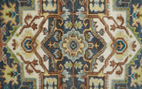 Ivory, Blue, Rust and Beige Hand knotted Traditional Heriz wool Area Rug