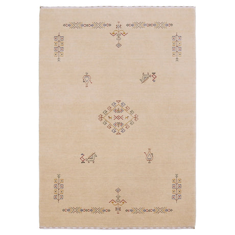Ivory Border Patterns Hand Loomed Wool Area Rug