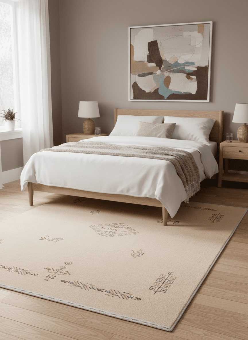 Ivory Border Patterns Hand Loomed Wool Area Rug