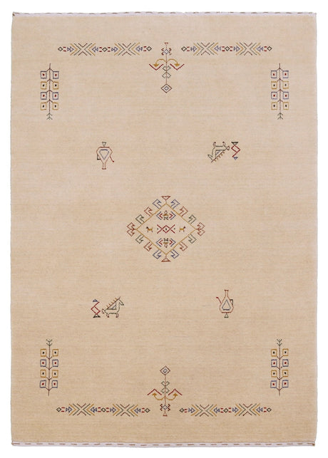Ivory Border Patterns Hand Loomed Wool Area Rug
