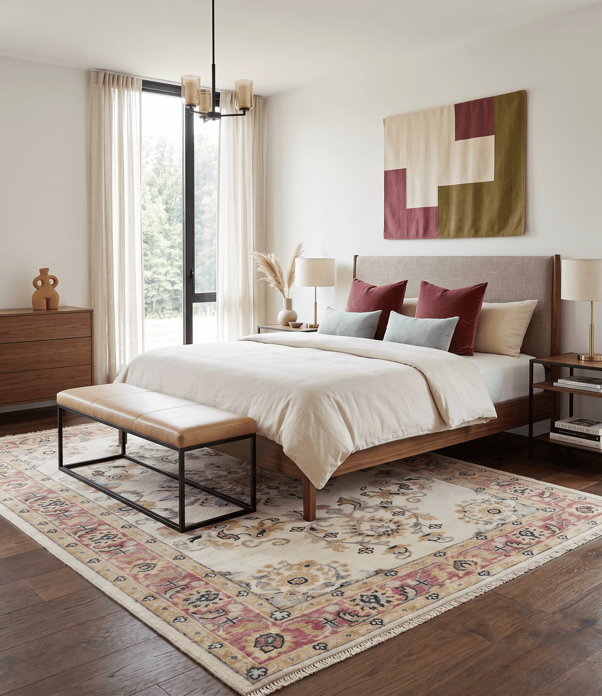 Ivory, Brown, Olive and Charcoal Traditional Heriz Medallion Custom Made Wool Area Rug