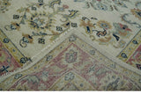 Ivory, Brown, Olive and Charcoal Traditional Heriz Medallion Custom Made Wool Area Rug