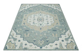 Ivory, Camel and Blue Hand Tufted Traditional Design Wool Area Rug