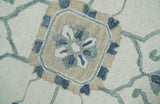 Ivory, Camel and Blue Hand Tufted Traditional Design Wool Area Rug