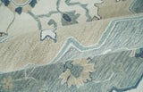 Ivory, Camel and Blue Hand Tufted Traditional Design Wool Area Rug
