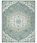 Ivory, Camel and Blue Hand Tufted Traditional Design Wool Area Rug