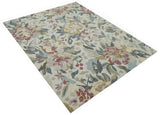 Ivory, Charcoal and Olive Floral Design 8x10 Colorful Hand Tufted wool rug
