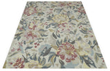 Ivory, Charcoal and Olive Floral Design 8x10 Colorful Hand Tufted wool rug