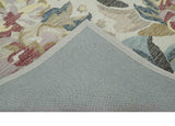 Ivory, Charcoal and Olive Floral Design 8x10 Colorful Hand Tufted wool rug