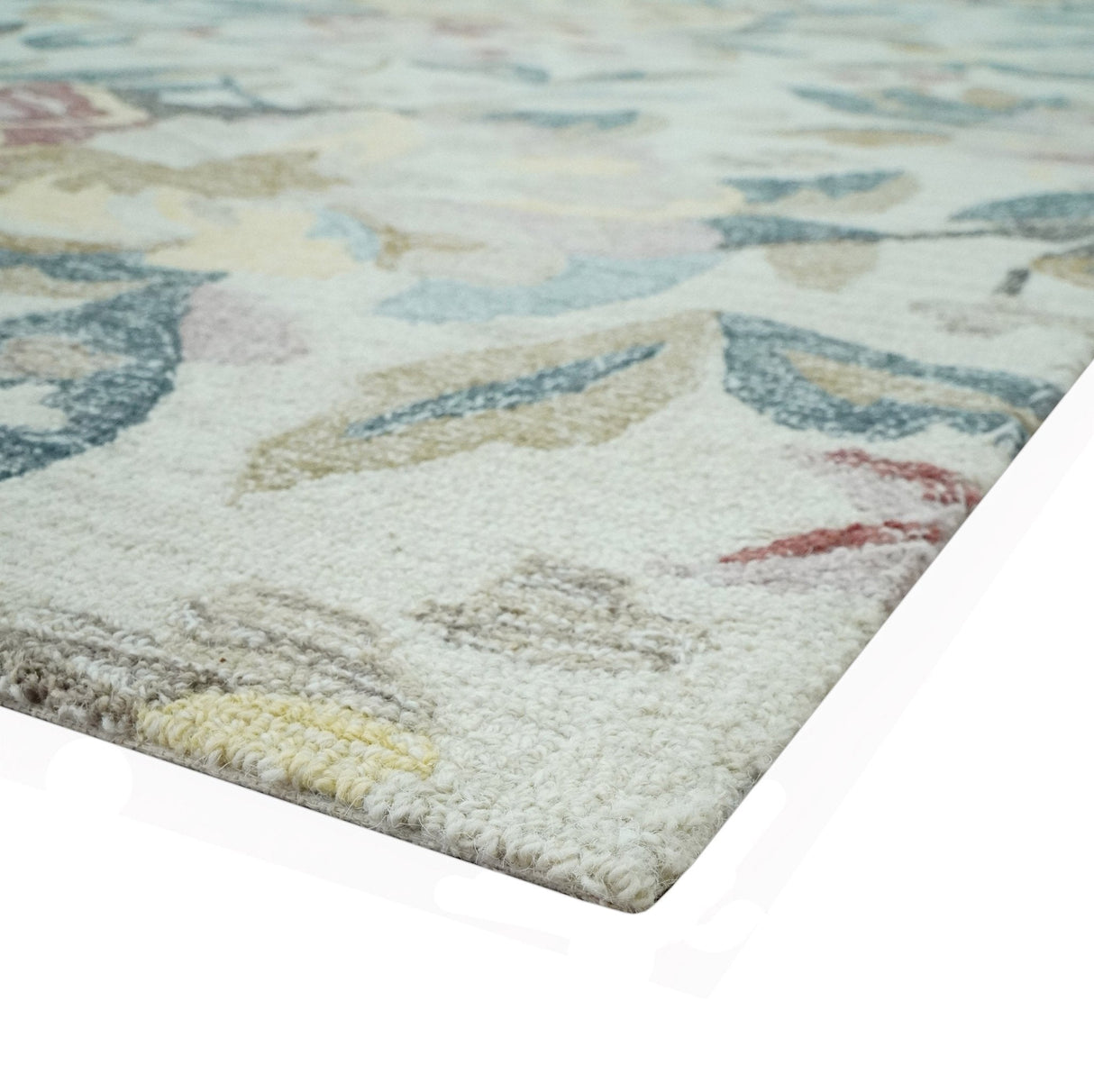 Ivory, Charcoal and Olive Floral Design 8x10 Colorful Hand Tufted wool rug