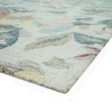 Ivory, Charcoal and Olive Floral Design 8x10 Colorful Hand Tufted wool rug