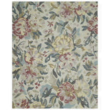 Ivory, Charcoal and Olive Floral Design 8x10 Colorful Hand Tufted wool rug