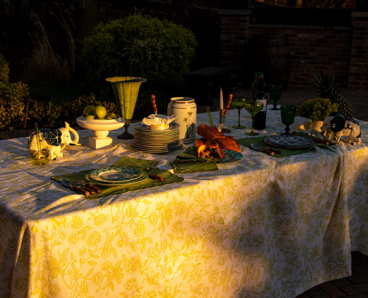 Ivory Flora Parlour Premium Linen Tablecloth