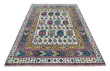 Ivory, Gold and Pink Hand knotted Traditional Design Wool Area Rug