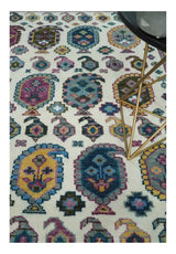 Ivory, Gold and Pink Hand knotted Traditional Design Wool Area Rug