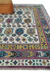 Ivory, Gold and Pink Hand knotted Traditional Design Wool Area Rug