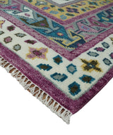 Ivory, Gold and Pink Hand knotted Traditional Design Wool Area Rug