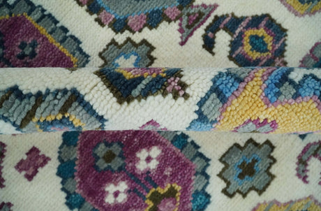 Ivory, Gold and Pink Hand knotted Traditional Design Wool Area Rug