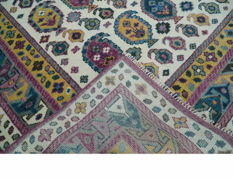 Ivory, Gold and Pink Hand knotted Traditional Design Wool Area Rug