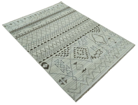 Ivory, Gray and Charcoal Hand Knotted Multi size Southwestern wool area Rug