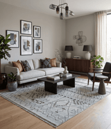 Ivory, Gray and Charcoal Hand Knotted Multi size Southwestern wool area Rug