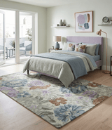Ivory, Gray, Purple Flower Design Hand Tufted 8x10 wool Area Rug