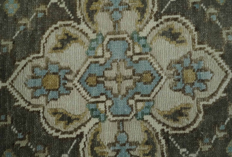 Ivory, Green and Beige Traditional Medallion Hand knotted Multi Size wool Area Rug
