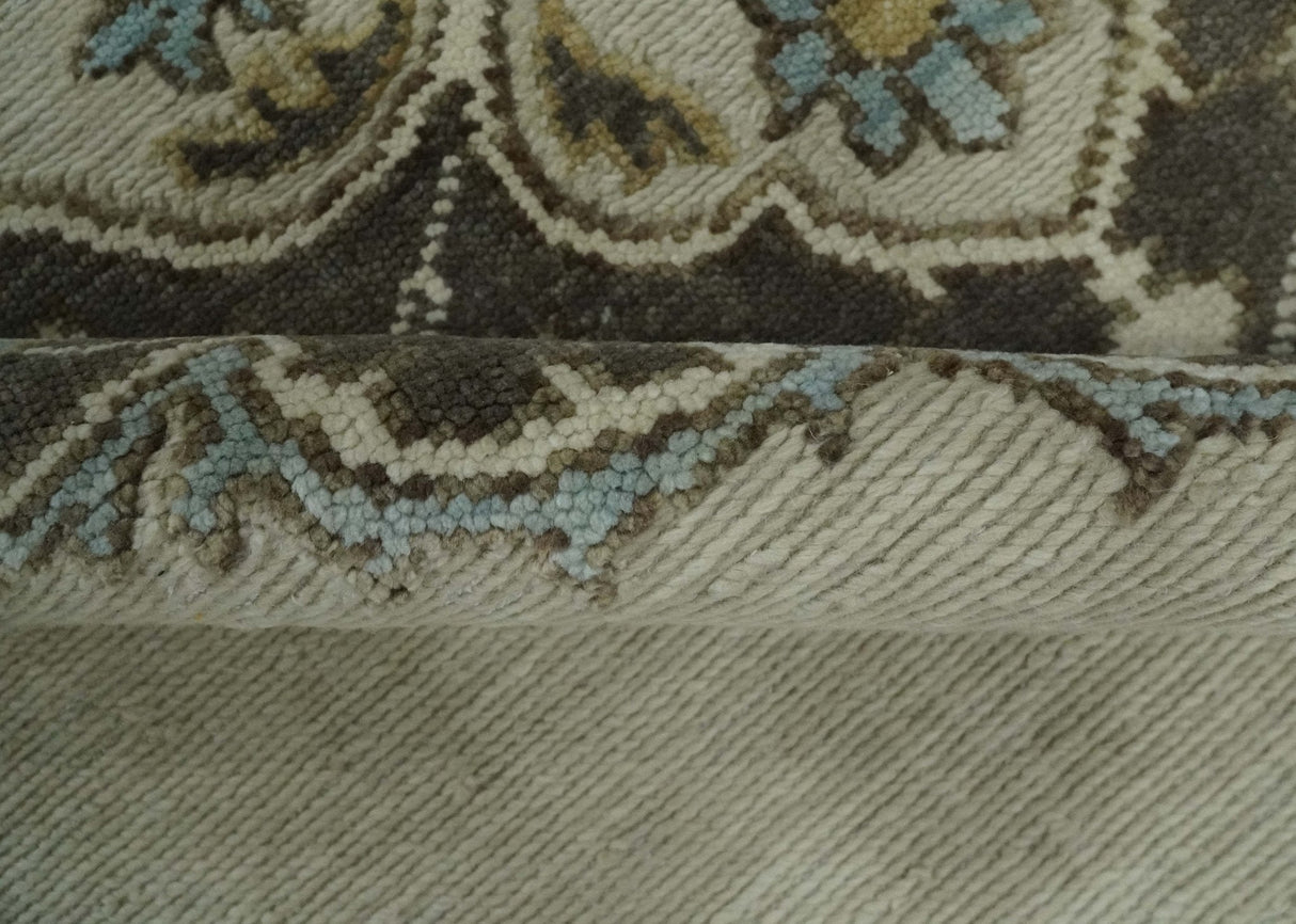 Ivory, Green and Beige Traditional Medallion Hand knotted Multi Size wool Area Rug