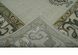 Ivory, Green and Beige Traditional Medallion Hand knotted Multi Size wool Area Rug