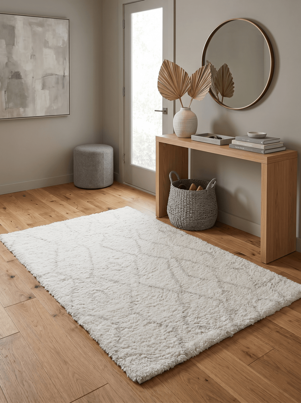Ivory Modern Style Handmade Wool Area Rug