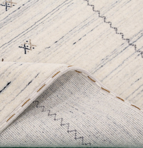 Ivory Modern Tribals Design Hand Loomed Wool Area Rug