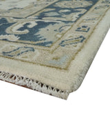 Ivory, Olive and Blue Hand Knotted Traditional Oriental Oushak Custom Made wool rug