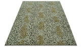 Ivory, Olive and Charcoal Leopard Design Hand Knotted Multi Size wool area rug