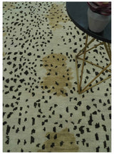 Ivory, Olive and Charcoal Leopard Design Hand Knotted Multi Size wool area rug
