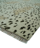 Ivory, Olive and Charcoal Leopard Design Hand Knotted Multi Size wool area rug
