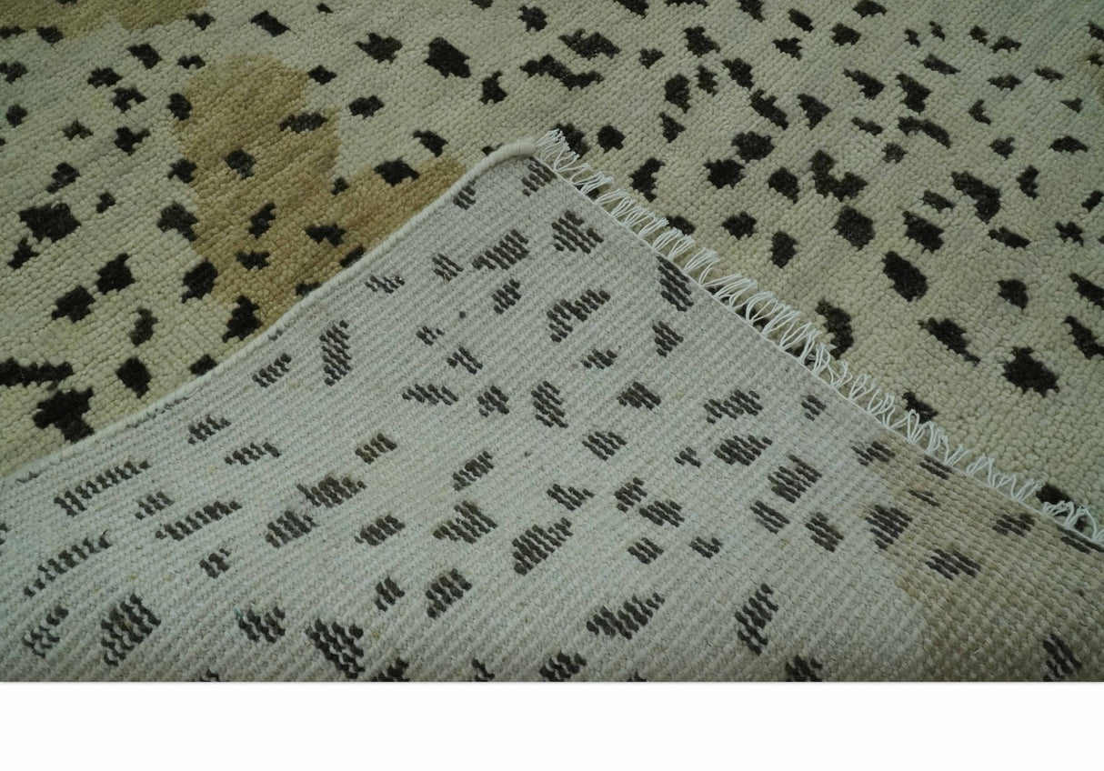 Ivory, Olive and Charcoal Leopard Design Hand Knotted Multi Size wool area rug