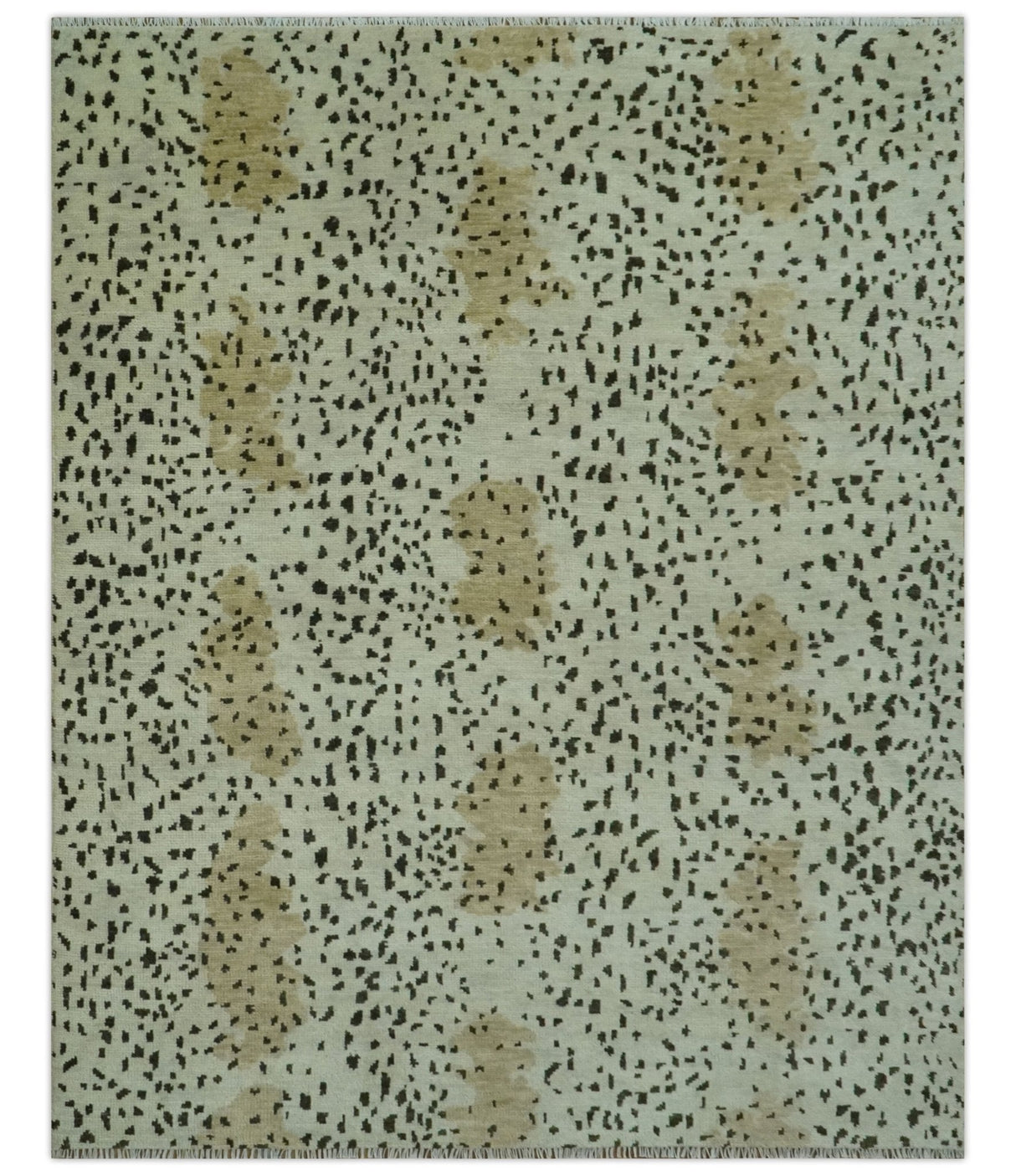 Ivory, Olive and Charcoal Leopard Design Hand Knotted Multi Size wool area rug