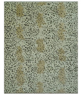 Ivory, Olive and Charcoal Leopard Design Hand Knotted Multi Size wool area rug
