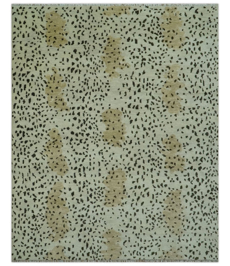 Ivory, Olive and Charcoal Leopard Design Hand Knotted Multi Size wool area rug
