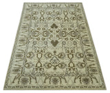 Ivory, Olive and Gray Traditional Hand Knotted Oriental Oushak 5x8 wool Area Rug