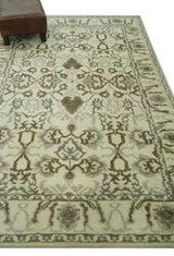 Ivory, Olive and Gray Traditional Hand Knotted Oriental Oushak 5x8 wool Area Rug