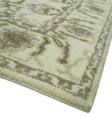 Ivory, Olive and Gray Traditional Hand Knotted Oriental Oushak 5x8 wool Area Rug