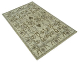 Ivory, Olive and Gray Traditional Hand Knotted Oriental Oushak 5x8 wool Area Rug